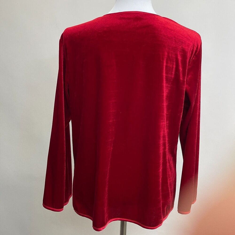 Oscar de la Renta Pink Label Women's Top Medium Large Red Velvet Velour - Picture 4 of 8